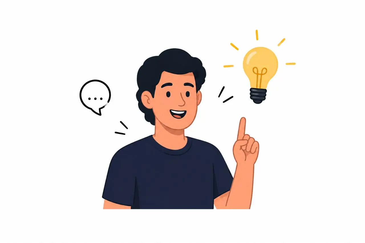 Confident presenter communicating a clear idea with animation