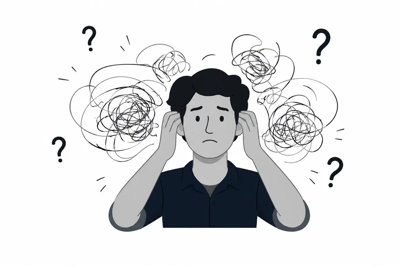 Confused customer struggling to understand a complex message