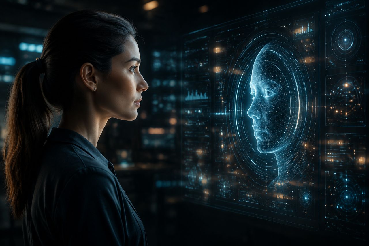 AI-enhanced technology visual with a digital interface