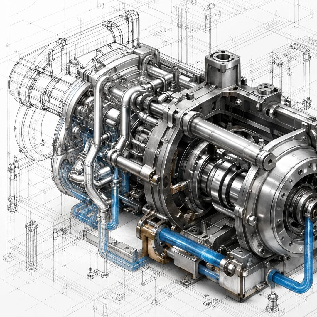 Mixed-media technical engineering visual