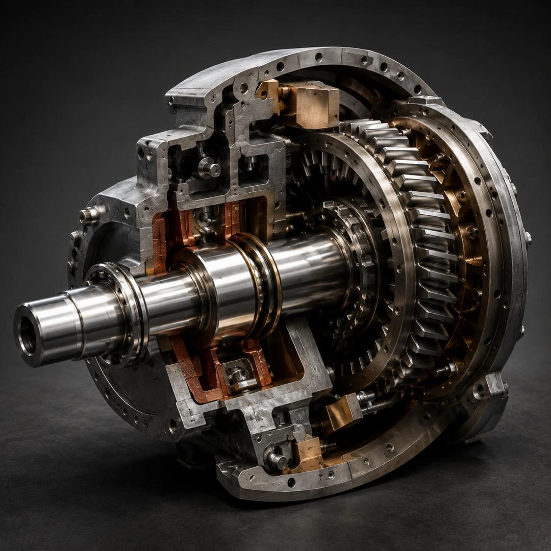 Technical cutaway of an industrial mechanism